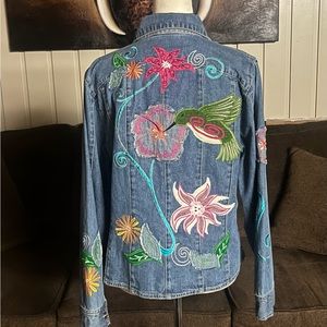 Bleu Bayou • Vintage • Medium • Blue • Denim Jacket • Floral & Hummingbird • New